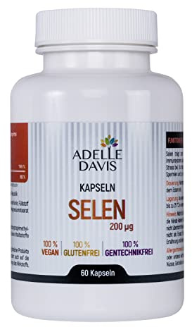Adelle Davis® Selen 200 mcg, 60 Kapseln = 60 Tagesdosis, hochdosiert, 100 % Vegan, 100 % Glutenfrei, 100 % Gentechnikfrei, 100 % Sojafrei, aus L-Selenomethionin