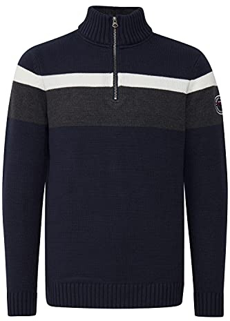 FQ1924 Edvin herr stickad tröja Troyer grovstickad tröja med ståkrage, Marinblazer (193923), L