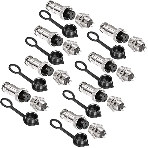 VISSQH 16pcs GX12 2Pin Connettore Aviazione,12mm Maschio/Femmina Connettore Aviazione Spina,Metallo Connettore Pannello Connettori a Filo +Gomma Berretto e Cacciavite a Croce