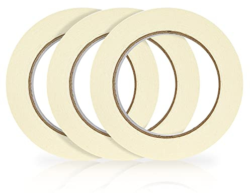 3 rouleaux Ruban de masquage, 12 mm x 50 m Bande Scotch de Protectionen en Papier Crépon Adhésif Fine pour Peinture Carrosserie Mur Verre Bois