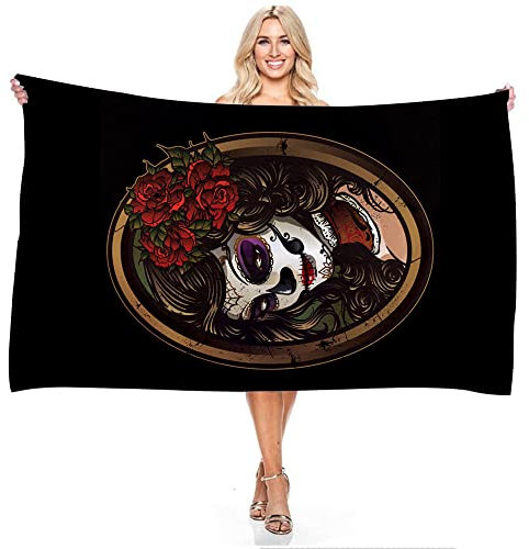 JXSMYT Strandtuch Totenkopf Schwarz,microfaser Handtücher,Badetuch,Handtuch,Waschlappen,Duschtuch,Strandtücher,sporthandtuch (A1,70x140cm)