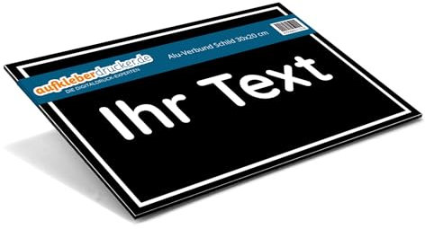 Schild mit Wunschtext selber gestalten – Alu-Schild für Privatgrundstück, Privatparkplatz, Baustelle, etc. – wetterfestes Alu-Verbund Hinweisschild (300 x 200 x 4 mm | Schwarz)