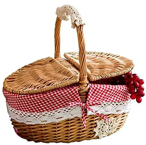 CIYAZA Panier en Osier Fait à la Main Panier de Pique-Nique de Camping en Osier Panier de Rangement et poignée Panier de Pique-Nique en Osier en Bois Camping