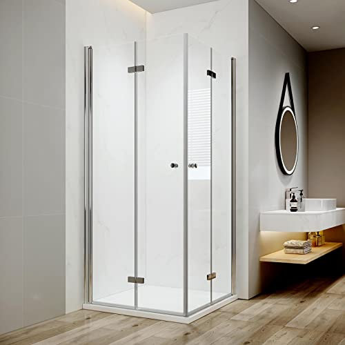 EMKE Duschkabine 90x90cm Eckeinstieg Duschfalttür Faltbare Duschtür mit ESG Glas Doppel Duschtür, Höhe 185cm, 180°Drehfalttür