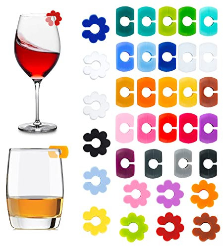 GWAWG Lot de 36 marqueurs à verre en silicone réutilisables pour verre à vin, verre à champagne, verre à cocktail, verre à Martini, verre à boire, Silicone