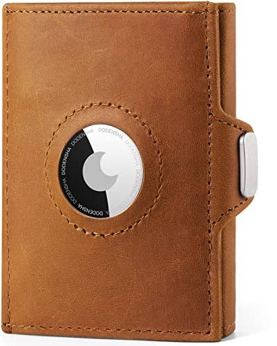 DODENSHA Airtag Mini Geldbörse mit Münzfach und RFID-Schutz I Portmonee mit Knöpfen für Herren I Slim Wallet I Karten Portemonnaie Klein | Kreditkartenetui für Herren | Crazy-Horse Braun