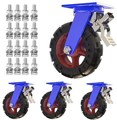ESOYAWE Schwerlastrollen 4er Set Durchmesser 150mm 200mm 250mm 300mm Vollgummi Lenkrolle, 900kg Tragkraft Industrie Transportrolle, 360°Drehbar, Leicht Zu Installieren, for Trolleys Werkbank