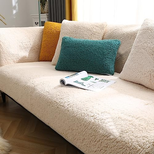 SHANNA Dicker Lamm Imitat Überwurf Kissenbezug, Flauschige Weiche Dekorative Quadratische Kissenbezüge Plüschhülle, Staubdichte Kissenbezüge für Wohnzimmer Sofa Schlafzimmer (Beige, 45 x 45 cm)