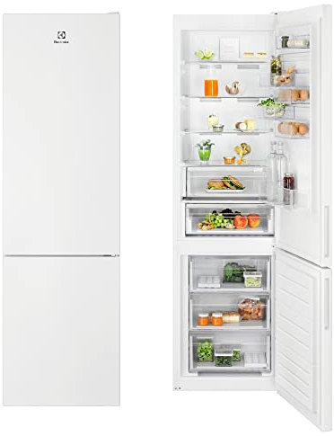 Electrolux LNC7ME36W2 Frigorifico Combi, 2,01 m, Puerta Plana, Twintech No Frost, Cooling 360° MultiFlow, Cajón ExtraChill, Display LED Táctil, Tirador Integrado, 38db, Blanco, Clase E