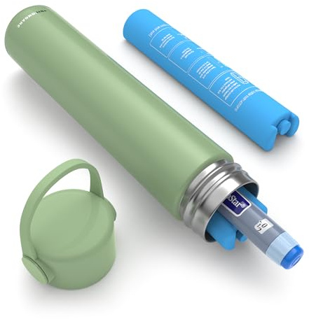 DISONCARE 16H Porta Insulina Termico da Viaggio Singola Penna Borsa Termica Piccola per Medicinali Mini Borsa Frigo Farmaci Portatile per Diabetici con QR Profilo Medico Online（Verde）