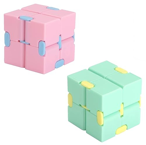 GEARMAX 2 Pezzi Fidget Finger Toy,Mini Cubo ABS Fidget Finger Giocattoli Finger Toy Fidget Giocattoli per Adatto ad Adulti e Bambini, Alleviando ADHD, Ansia e Autismo(Rosa+Verde)
