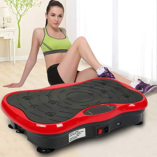 Pedana Vibrante, Pedane Vibranti con Bande di Resistenza, Fitness Domestico Grazie alle Vibrazioni, Altoparlante Bluetooth + Telecomando + 2 Bande di Resistenza (Rosso nero)