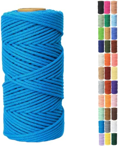Binwat 5mm x100m Macrame Cord Thick Natural Cotton Cord DIY Crafts Yarn Thread Twisted Spool Twine String Cotton Rope for Wall Hanging,Plant Hangers,Knitting,Decorative Projects(Lake Blue)