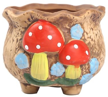 MISNODE Pilz-Pflanzgefäß mit Drainage, Keramik-Sukkulententöpfe, Blumentopf für Bonsai-Pflanzgefäße, Sukkulenten, Pilzblumen-Übertopf für Zuhause, Schlafzimmer, Büro, Tischplatte (vertikale Öffnung)