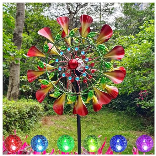 HAZARA Solar Garten WindmüHle 210cm Groß Windrad Metall Garten mit solarbetriebene Glaskugel FüR Terrasse Und Garten