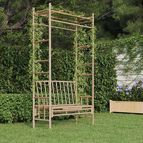 Camerina Garden Bench with Pergola 116 cm Bamboo,Garden Benches,Outdoor Bench,Garden Bench Seat,Garden Patio Bench(SPU:341742)