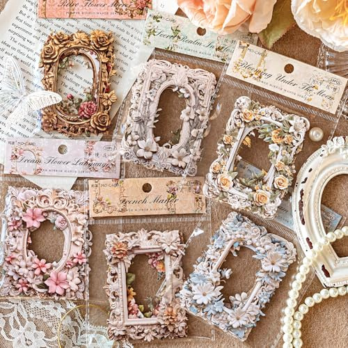 Scrapbook Zubehör Vintage Stickers 60pcs für Bullet Journal,Hohle Geprägt Blumenrahmen Retro Aesthetic Sticker für Fotoalbum,Scrapbooking,Tagebuch,Album,Tagebuch,Notizbuch, DIY-Dekoration