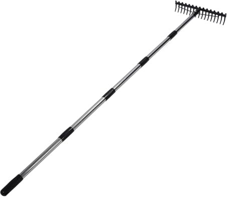 Garden Rake,Rakes For Gardening 17 Tines Multifunctional Adjustable Detachable Metal Head Rake Tool Thatch Rake for Loosening Soil Gathering Leaf Leveling Lawn (-3111230333112)