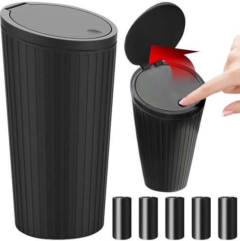 TZEKING Pattumiera per auto con coperchio, mini pattumiera portatile con 5 rotoli impermeabile anti-odore lavabile, per auto, casa, cucina, ufficio