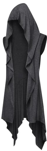 Runcati Veste à volants pour homme - Longue capuche - Sans manches - Col châle - Cardigan drapé - Couleur unie - Léger