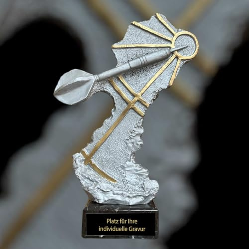 eberin · XXL Dart Skulptur – Der ultimative Preis für Dart-Champions · Dartsport Trophäe · Dartpfeil trifft Bullseye · Dartturnier · Kneipe · Darts Pokal mit Wunschtext · Größe 25,5 cm