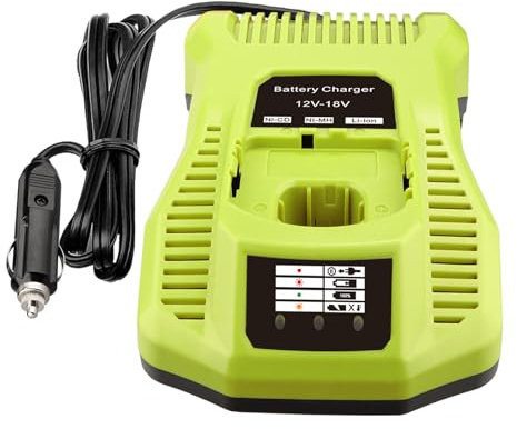 DEWDYS for Ryobi 12V-18V Car Battery Replcement Charger,3A Vehicle Charger with Cigarette Lighter Plug, Dual Chemistry for ONE+ Batteries