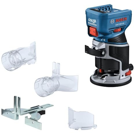 BOSCH GKF18V-25N 18V Brushless Colt™ Palm Router | Potencia inalámbrica y precisión para proyectos de carpintería - Incluye sistema de extracción de polvo y control de velocidad variable (herramienta