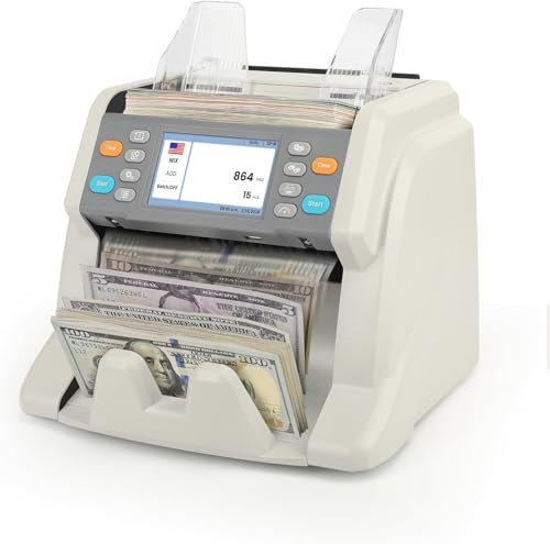 RIBAO MC-50 Premium Bank Grade Money Counter Machine Multi Currency Mixed Denomination Bill Cash Value Counter 2 CIS/UV/MG/MT/IR Serial Number Recording