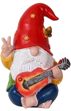 Statue de nain jouant de la guitare en résine colorée pour jardin, décoration extérieure, cour, balcon, porche, Nouvel An Idée cadeau