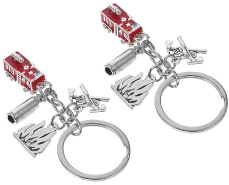 Feuerwehr Schlüsselanhänger Kleiner 2 Stück-pack Zinklegierung Rot Silber | Rucksack, Handtasche, Geldbörse, Geburtstage, Feuerwehr Mottopartys, Realistische Details