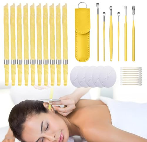 KUBDPQOR Pulizia Orecchie Completa - Coni orecchie Cerume, Candele per Orecchie, Pulisci Orecchie Cerume, Confezione da 10 Candele con Cera d'Api per Candele
