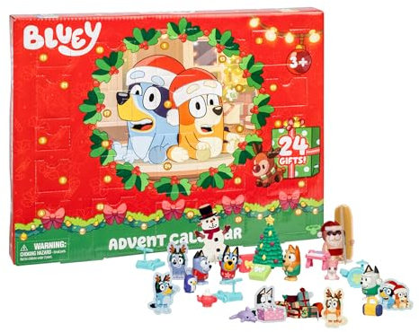 Bluey Advent Calendar, Find 4 Mini Figures, Bingo, Muffin And Socks, 12 Other Accessories, 3 paper standees and 5 stickers to reveal Behind 24 Windows