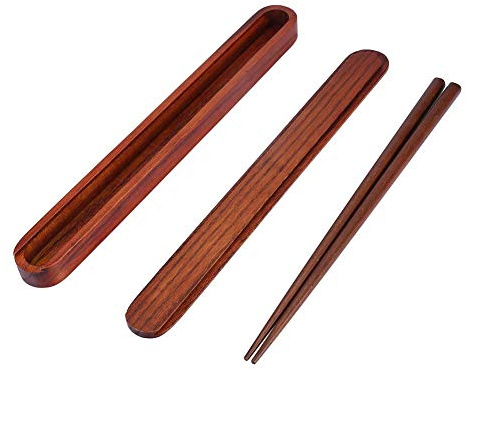 Nikou Sushi Essstäbchen Set,Holz Sushi Stäbchen mit Einer Ausziehbaren Essstäbchenkiste,für Campingpicknicks(25x2.8x1.8cm,90g)