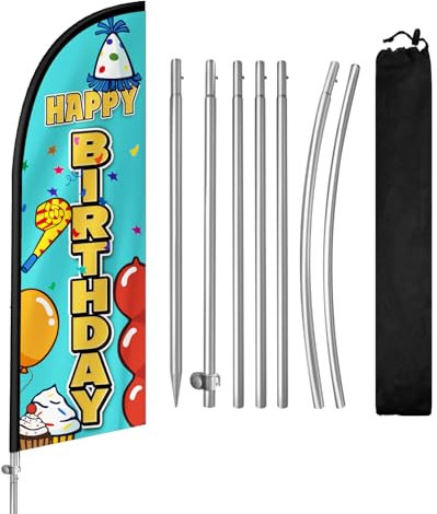Happy Birthday Feather Flag,8FT Happy Birthday Advertising Flag with Stainless Steel Flagpole,Ground Spike,Signs for Businesses and Storefronts