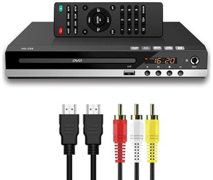 HD-DVD-Player für TV, CD-Player, für Zuhause, HDMI- und Cinch-Kabel, Fernbedienung, USB-Eingang, 1080p, alle Regionen, freier Breakpoint-Speicher, Unterstützung für TV-Monitor und Projektor