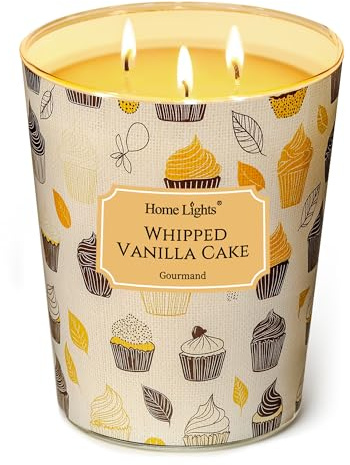 Home Lights Duftkerzen im glas groß 960g Soja Kerzen 3-Wick, Rauchfrei, 130h vollverbrannte Duftkerze Vanillekuchen geschlagen