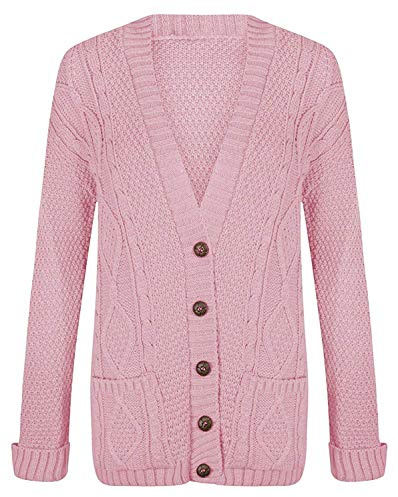 Pure Fashion UK® Ladies Chunky Cable Knit Cardigan Button-Up Sweater with V-Neck & Pockets, Womens Soft & Warm Winter Outwear Jumper Plus Sizes S-3XL