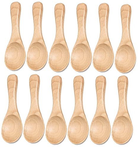 Set of 12 Small Wooden Spoons, Natural Wooden Soup Spoons, Honey Spoons, Tablespoons, Kitchen Accessories, Natural Wooden Spoon for Tea, Coffee, Honey, Sugar, Spice, Soup, Rice, Light Wood, 9.5 x 3.3