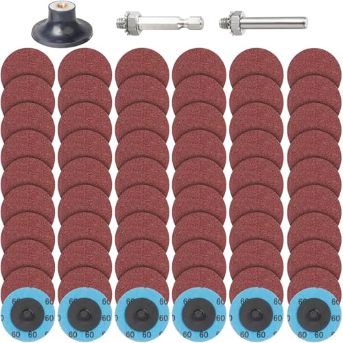 PMIQSA Lot de 63 Disques Abrasifs 50mm Grain 60 Changement Rapide | pour La Métal Préparation De Surface Polissage Les Bavures Et La Peinture Antirouille