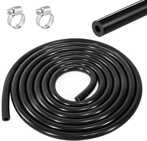 Heveer Manguera de Silicona Manguera de Vacío Manguera de Vehículo de Motor 3m con 2 Abrazaderas para Motor Automotriz Negro ID 6mm-OD 12mm