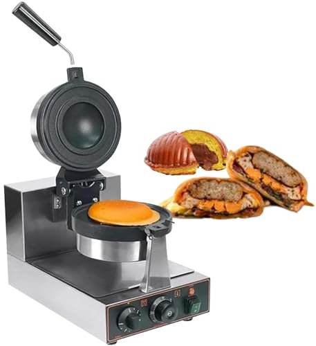 AUTUMFLATGAO Machine à Hamburgers UFO 1300W, Gaufrier électrique Professionnel avec Minuterie Et Contrôle De La Température, Presse à Panini en Acier Inoxydable pour Restaurants, Food Trucks
