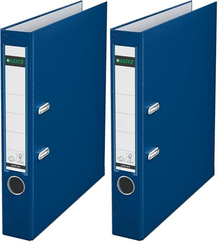Leitz Qualitäts-Ordner 180° Plastik, das Original, DIN A4 Aktenordner 5 cm schmal, 90% Recycling-Karton, 30% Pre-Consumer Recycling-Kunststoff, Mit 180° Mechanik, 350 Blatt Kapazität, Blau, 10155035