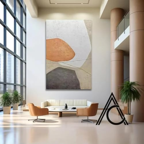 IHHGNB Dipinto astratto beige e grigio su tela, arte murale minimalista beige, grandi poster e stampe per soggiorno, arredamento per la casa, 60x80 cm (24x31 pollici) senza cornice
