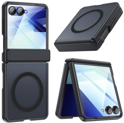 spoovcto für Samsung Galaxy Z Flip 7 Transparente Hülle: Kompatibel mit MagSafe, TPU Stoßfest Scharnierschutz, Integrierter Displayschutz, Matt Magnetische Panzer Handyhülle für Galaxy ZFlip 7 Schwarz
