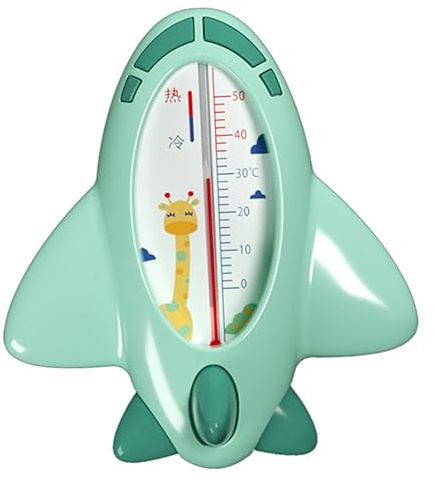 Babybadewannen Thermometer Grün aus Pp mit Cartoon Flugzeugform | Temperaturmessung fürs Badewasser, 1 Stück, Explosive Feste Ausführung, Polierte Oberfläche