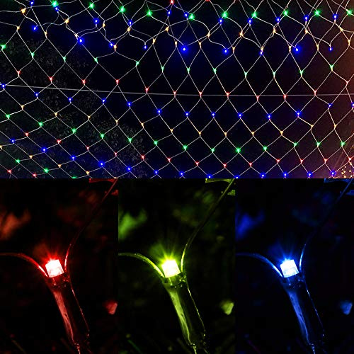 LILIIN 3x2M LED Lichternetz Außen und Innen Lichterkette Netz mit stecker, 8 Modi IP44 Wasserfest Weihnachtsbeleuchtung für Weihnachten Halloween Garten Hochzeit Party(Bunt, 3x2m 250LEDs)