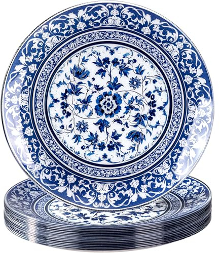 Hioasis 12Pcs Blue Charger Plates & Platters - 13 Inch plastic charger plates, Heavy-duty, BPA-free, Floral Table Chargers for Dinner Wedding & Party