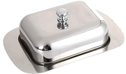 Mantequillera,Butter Dish Recipiente for mantequilla de acero inoxidable, brillante, for servir queso, bandeja almacenamiento con tapa fácil sujetar