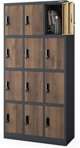 Jan Nowak Umkleideschrank Personalschrank Metall, 12 Fächer, abschließbar | Schließfachschrank ,Garderobenschrank, für 12 Nutzer, Lüftung, Namensschildhalter, 10 kg je Fach, Stahl, 185x90x40 cm