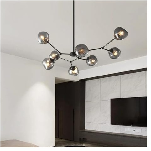 Candelabro Molecular de diseño nórdico, lámpara colgante cristal Lava Led gris ahumado, cobre negro Compatible with sala estar, accesorios suspendidos,luces colgantes